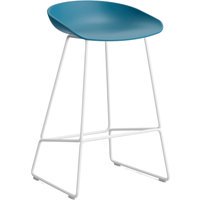 HAY About a Stool AAS 38 - azure blue 2.0 - wit - Standaard glijders kunststof - Zithoogte 65 cm