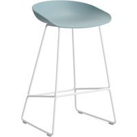 HAY About a Stool AAS 38 - dusty blue 2.0 - wit - Standaard glijders kunststof - Zithoogte 65 cm