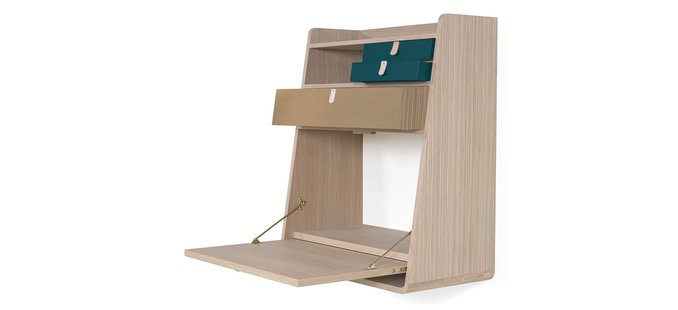 Harto Gaston wandsecretaire  - petrol/messing - Eiken - 60 cm