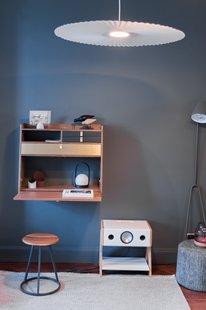 Harto Gaston wandsecretaire  - petrol/messing - Notenhout - 80 cm