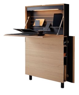 Müller Möbelwerkstätten Secretaire Flatmate - eikenhouten inrichting - Led-techniek met stekkerdoos en USB-doos