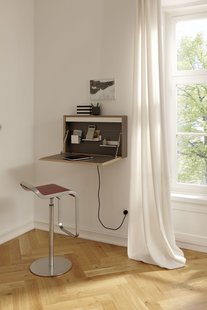 Müller Möbelwerkstätten FLATBOX secretaire - CPL wit met berk - Led-techniek met stekkerdoos en USB-doos