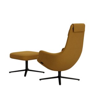 Vitra Repos Fauteuil & Ottoman - Zithoogte 45 cm - Cosy 2 - koolzaadgeel - basic dark gepoedercoat