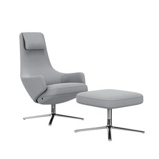 Vitra Repos Fauteuil & Ottoman - Zithoogte 45 cm - Cosy2 zachtblauw - gepolijst aluminium