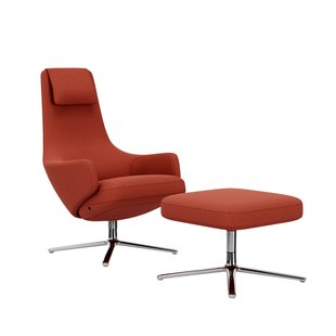 Vitra Repos Fauteuil & Ottoman - Zithoogte 45 cm - Cosy 2 roestoranje - gepolijst aluminium