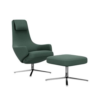 Vitra Repos Fauteuil & Ottoman - Zithoogte 45 cm - Cosy2 rietgroen - gepolijst aluminium