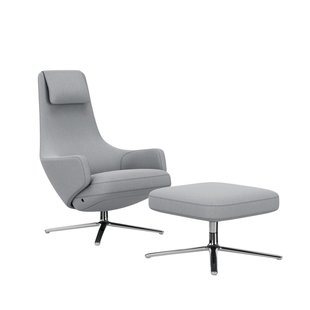 Vitra Repos Fauteuil & Ottoman - Zithoogte 40 cm - Cosy2 zachtblauw - gepolijst aluminium