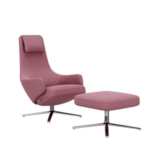 Vitra Repos Fauteuil & Ottoman - Zithoogte 40 cm - Cosy2 zachtrose - gepolijst aluminium