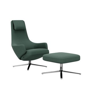 Vitra Repos Fauteuil & Ottoman - Zithoogte 40 cm - Cosy2 rietgroen - gepolijst aluminium