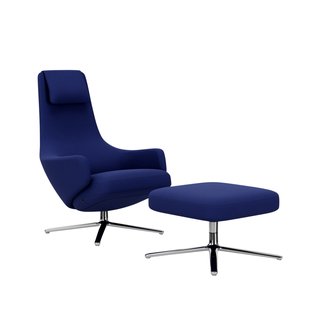 Vitra Repos Fauteuil & Ottoman - Zithoogte 40 cm - Cosy 2 electrisch blauw - gepolijst aluminium