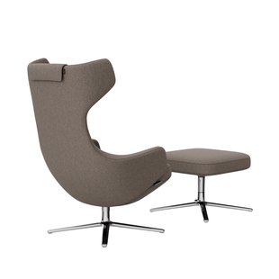 Vitra Grand Repos Fauteuil & Ottoman - Zithoogte 45 cm - Cosy2 kruissteek 02 fossiel - gepolijst aluminium