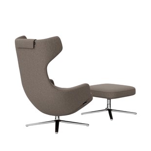 Vitra Grand Repos Fauteuil & Ottoman - Zithoogte 40 cm - Cosy2 kruissteek 02 fossiel - gepolijst aluminium