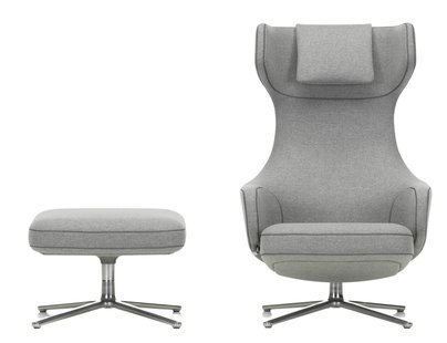 Vitra Grand Repos Fauteuil & Ottoman - Zithoogte 40 cm - Cosy2 kruissteek 01 kiezelgrijs - gepolijst aluminium