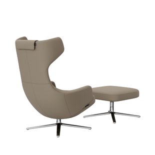 Vitra Grand Repos Fauteuil & Ottoman - Zithoogte 40 cm - Leder Premium F sand  - gepolijst aluminium