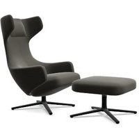 Vitra Grand Repos Fauteuil & Ottoman - Zithoogte 40 cm - Leder Premium F umbra - basic dark gepoedercoat
