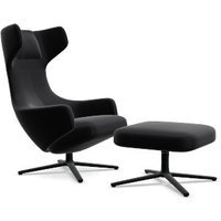 Vitra Grand Repos Fauteuil & Ottoman - Zithoogte 40 cm - Leder Premium F nero - basic dark gepoedercoat