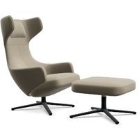 Vitra Grand Repos Fauteuil & Ottoman - Zithoogte 40 cm - Leder Premium F sand  - basic dark gepoedercoat
