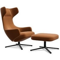 Vitra Grand Repos Fauteuil & Ottoman - Zithoogte 40 cm - Leder Premium F cognac  - basic dark gepoedercoat