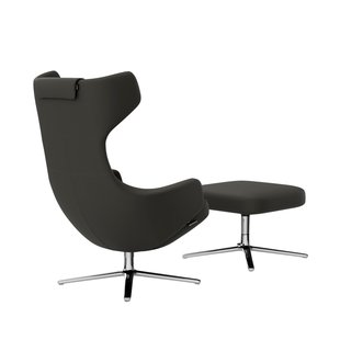 Vitra Grand Repos Fauteuil & Ottoman - Zithoogte 45 cm - Leder Premium F umbra - gepolijst aluminium