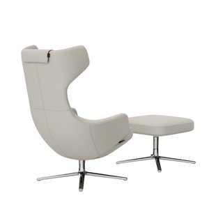 Vitra Grand Repos Fauteuil & Ottoman - gepolijst aluminium - Leder Premium F snow - Zithoogte 45 cm