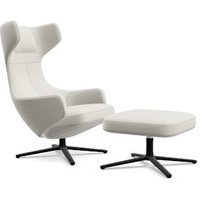 Vitra Grand Repos Fauteuil & Ottoman - Zithoogte 45 cm - Leder Premium F snow - basic dark gepoedercoat
