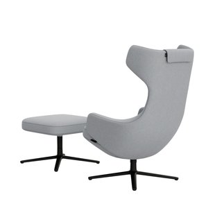 Vitra Grand Repos Fauteuil & Ottoman - Zithoogte 45 cm - Cosy2 kruissteek 12 lichtblauw - basic dark gepoedercoat