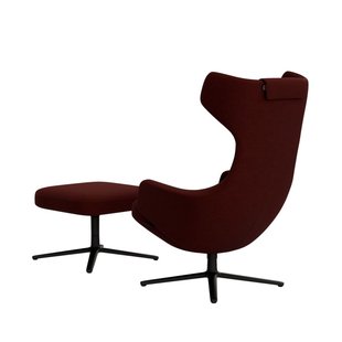 Vitra Grand Repos Fauteuil & Ottoman - basic dark gepoedercoat - Cosy2 kruissteek 19 kastanje - Zithoogte 45 cm