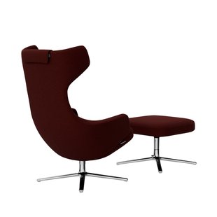 Vitra Grand Repos Fauteuil & Ottoman - Zithoogte 45 cm - Cosy2 kruissteek 19 kastanje - gepolijst aluminium