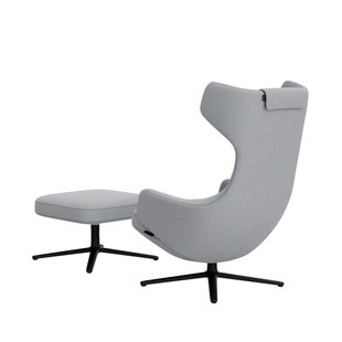 Vitra Grand Repos Fauteuil & Ottoman - Zithoogte 40 cm - Cosy2 kruissteek 12 lichtblauw - basic dark gepoedercoat