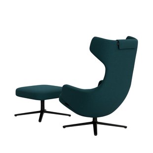 Vitra Grand Repos Fauteuil & Ottoman - Zithoogte 40 cm - Cosy2 kruissteek 18 benzine - basic dark gepoedercoat