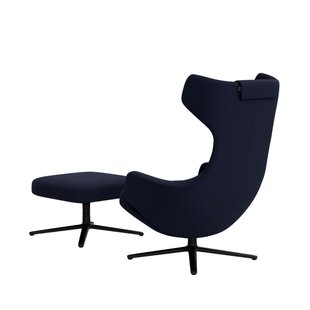 Vitra Grand Repos Fauteuil & Ottoman - Zithoogte 40 cm - Cosy2 kruissteek 21 donkerblauw - basic dark gepoedercoat