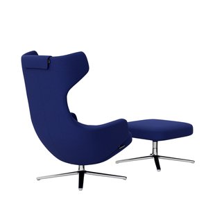Vitra Grand Repos Fauteuil & Ottoman - Zithoogte 40 cm - Cosy2 kruissteek 20 elektrisch blauw - gepolijst aluminium