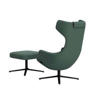 Vitra Grand Repos Fauteuil & Ottoman - basic dark gepoedercoat - Cosy2 kruissteek 18 benzine - Zithoogte 45 cm