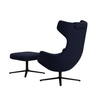 Vitra Grand Repos Fauteuil & Ottoman - Zithoogte 45 cm - Cosy2 kruissteek 21 donkerblauw - basic dark gepoedercoat