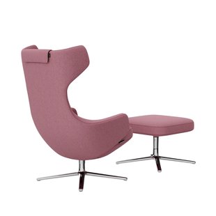 Vitra Grand Repos Fauteuil & Ottoman - Zithoogte 45 cm - Cosy2 kruissteek 16 lichtroze - gepolijst aluminium