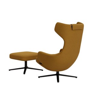 Vitra Grand Repos Fauteuil & Ottoman - Zithoogte 40 cm - Cosy2 kruissteek 14 raapgeel - basic dark gepoedercoat