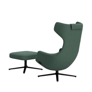 Vitra Grand Repos Fauteuil & Ottoman - Zithoogte 40 cm - Cosy2 kruissteek 17 riet groen - basic dark gepoedercoat