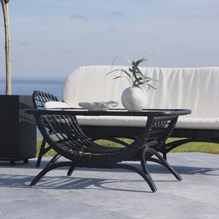 Nohr Loungetafel 'Britini' Rattan en glas, 95 x 60cm, kleur Zwart