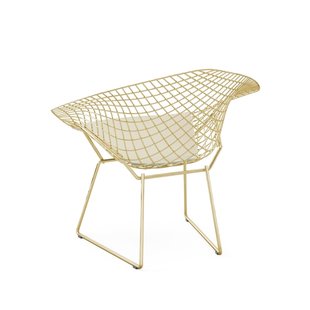 Knoll International Bertoia Diamond Fauteuil - Vinyl - wit - verguld 18 karaat