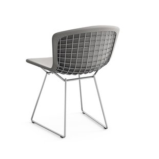 Knoll International Bertoia Side Stoel - gestoffeerd - Ultrasuede - grijs - chroom hoogglans