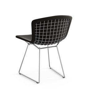 Knoll International Bertoia Side Stoel - gestoffeerd - Ultrasuede - zwart - chroom hoogglans