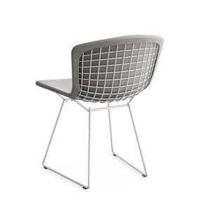 Knoll International Bertoia Side Stoel - gestoffeerd - Ultrasuede - grijs - Rilsan-coating wit