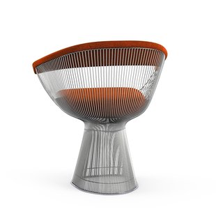 Knoll International Platner Side Armleunstoel - Circa - steenrood - nikkel gepolijst