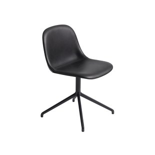 Muuto Fiber Side stoel - draaivoet - Leer zwart - frame zwart