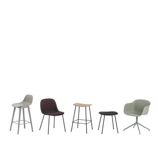 Muuto Fiber barkruk - houten onderstel - wit - frame eiken - H65