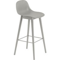 Muuto Fiber barkruk met rugleuning - houten onderstel - grijs - frame grijs - H75