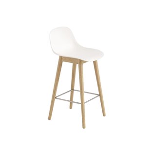 Muuto Fiber barkruk met rugleuning - houten onderstel - wit - frame eiken - H75