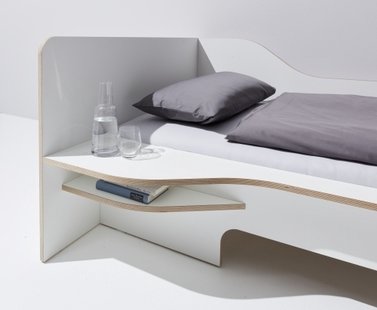 Müller Möbelwerkstätten Plane Eenpersoonsbed - CPL wit met berk - bedstee - links