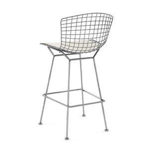 Knoll International Bertoia Barkruk - Vinyl - wit - chroom hoogglans - 104 cm