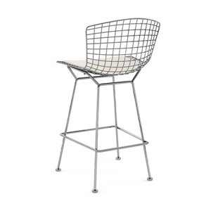 Knoll International Bertoia Barkruk - Vinyl - wit - chroom mat - 100 cm